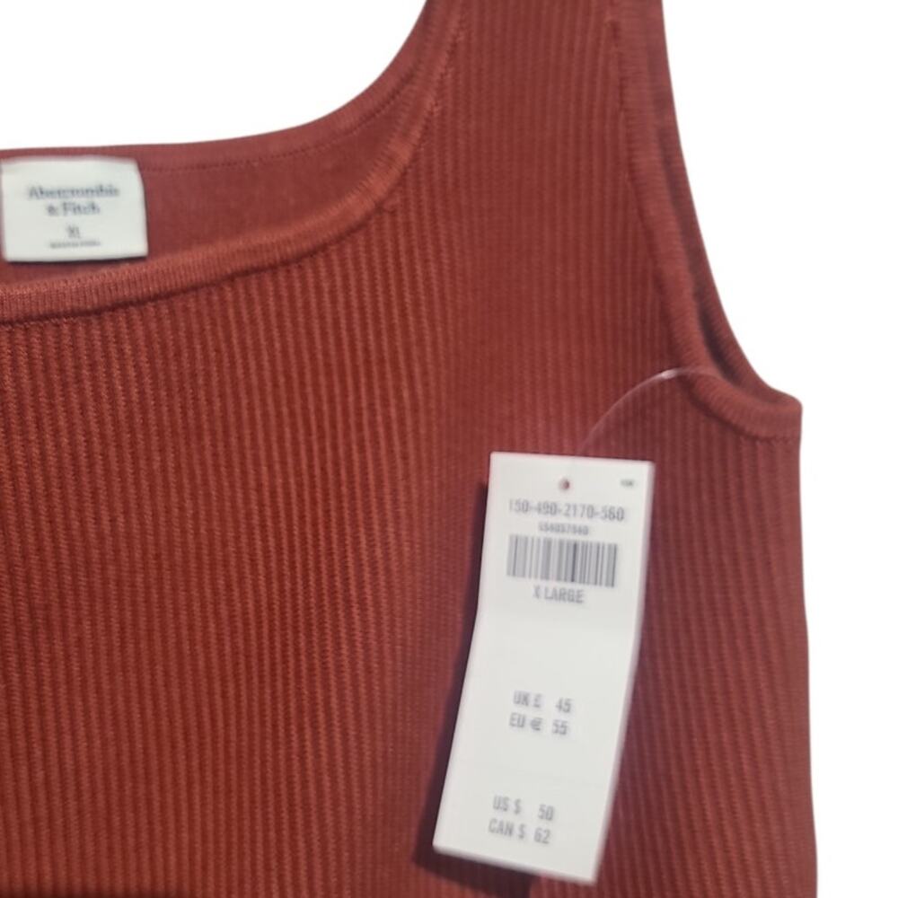 Abercrombie & Fitch Ribbed Stretch Crop Tank Top XL Rust NWT Square Neck - Picture 3 of 4